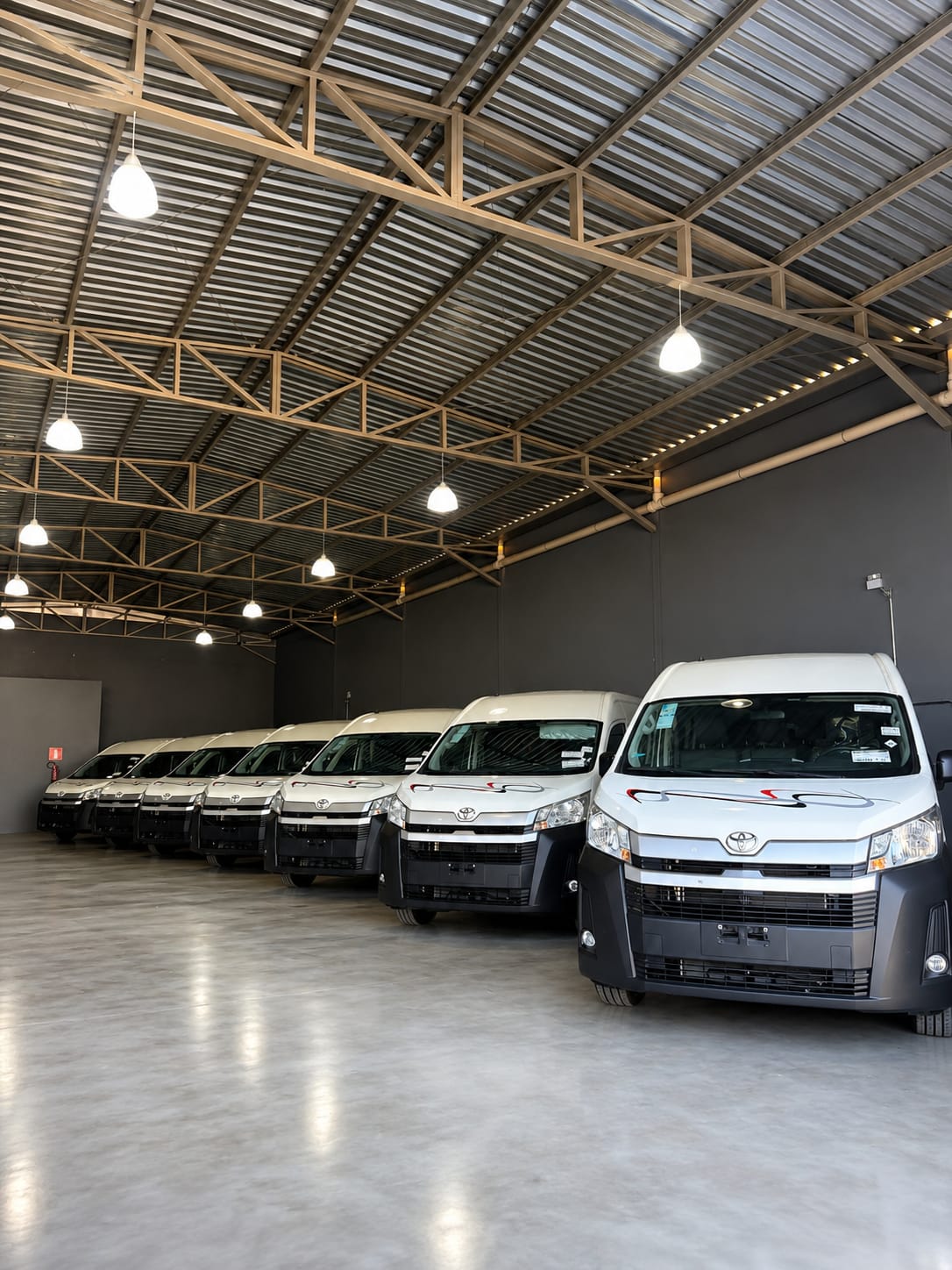 Van executiva Hiace branca da frota T8T Transportes